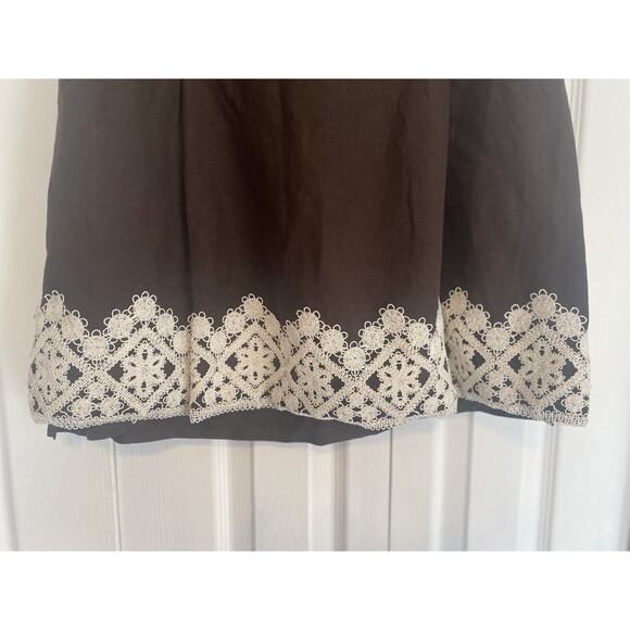 Linen Blend Skirt Brown White Lace A-Line 8 Clean Girl Ann Taylor LOFT - Picture 2 of 7
